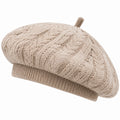 Baskenmütze Einheitsgröße aus Stricktextil Beige mit Zopfmuster