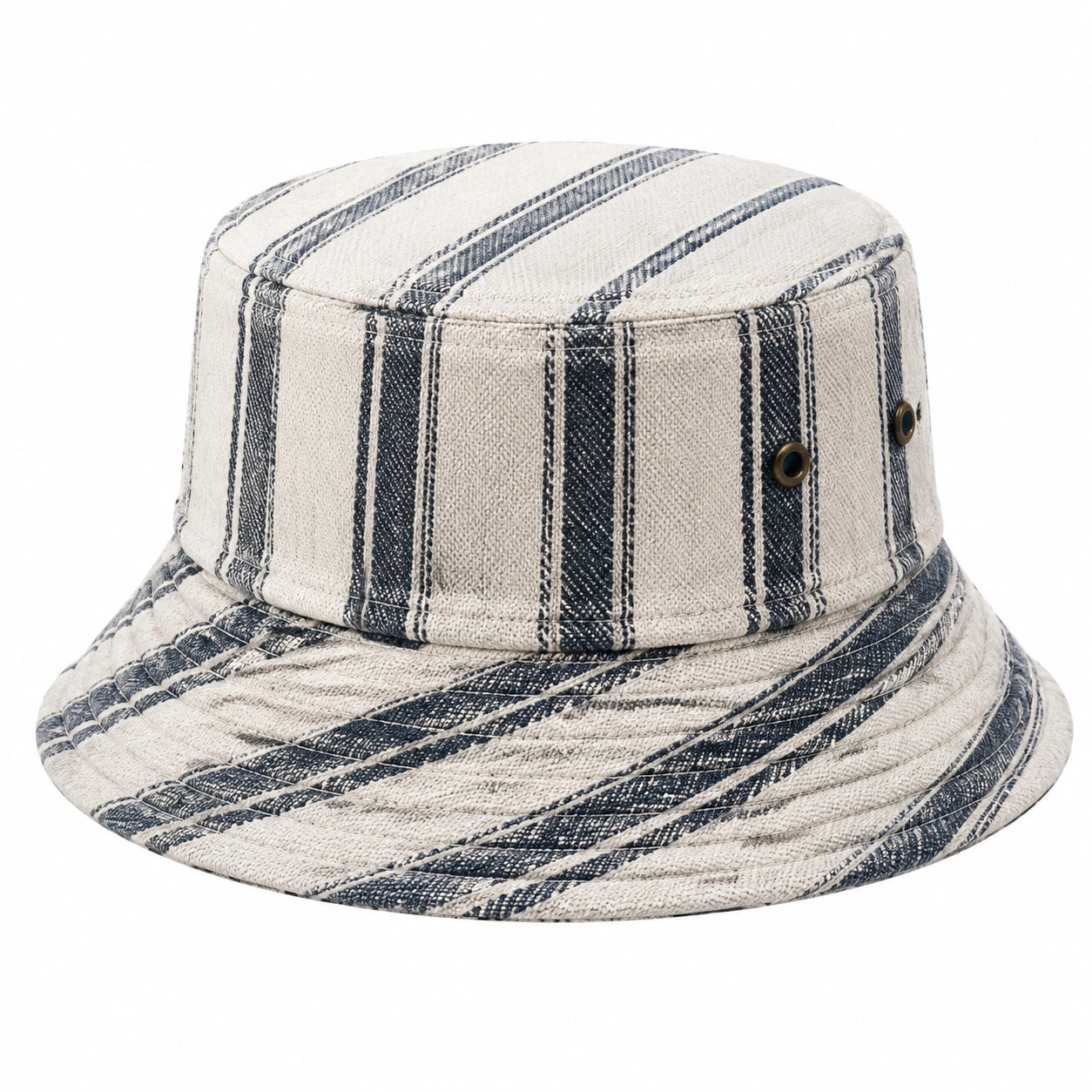Anglerhut Einheitsgröße aus Textil in Beige Marineblau gestreift mit Belüftungsösen