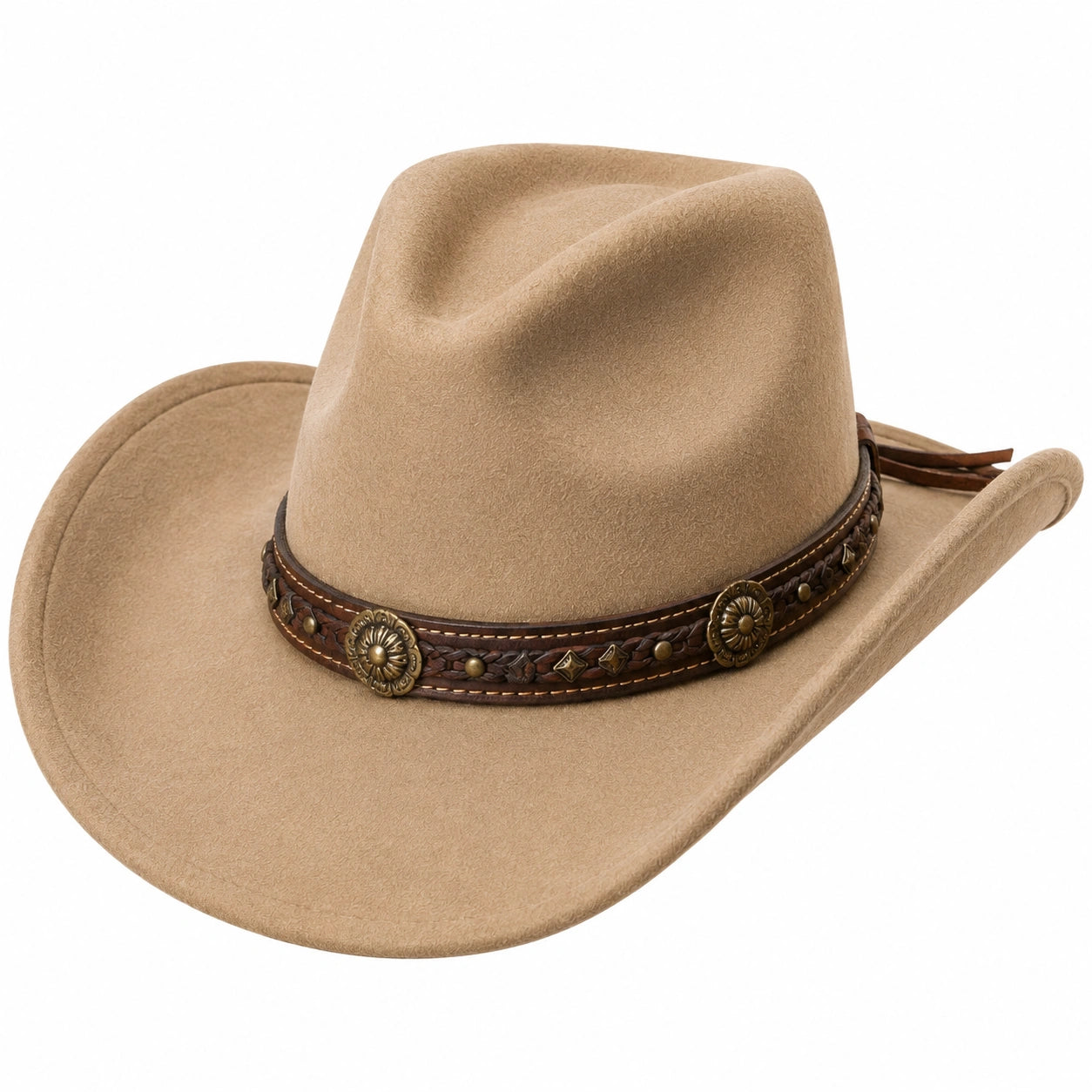 Cowboyhut Einheitsgröße Beige Textil mit Dekoband im Westernstil