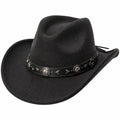 Cowboyhut Einheitsgröße Filzoptik Schwarz mit Dekorband Westernstil