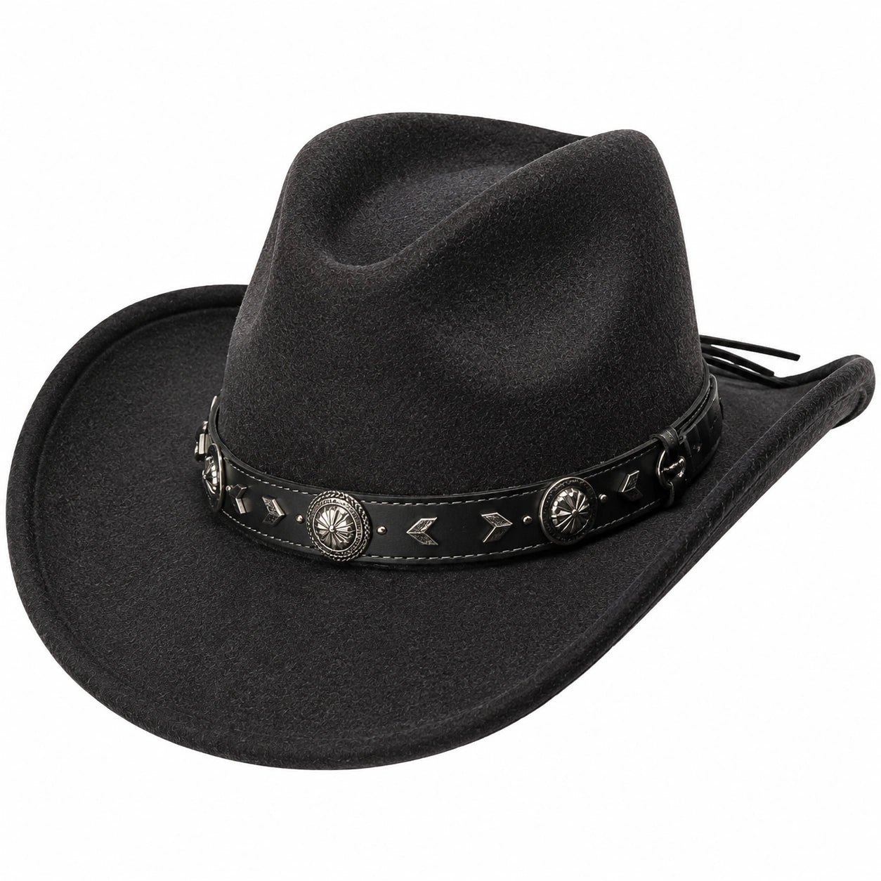 Cowboyhut Einheitsgröße Filzoptik Schwarz mit Dekorband Westernstil