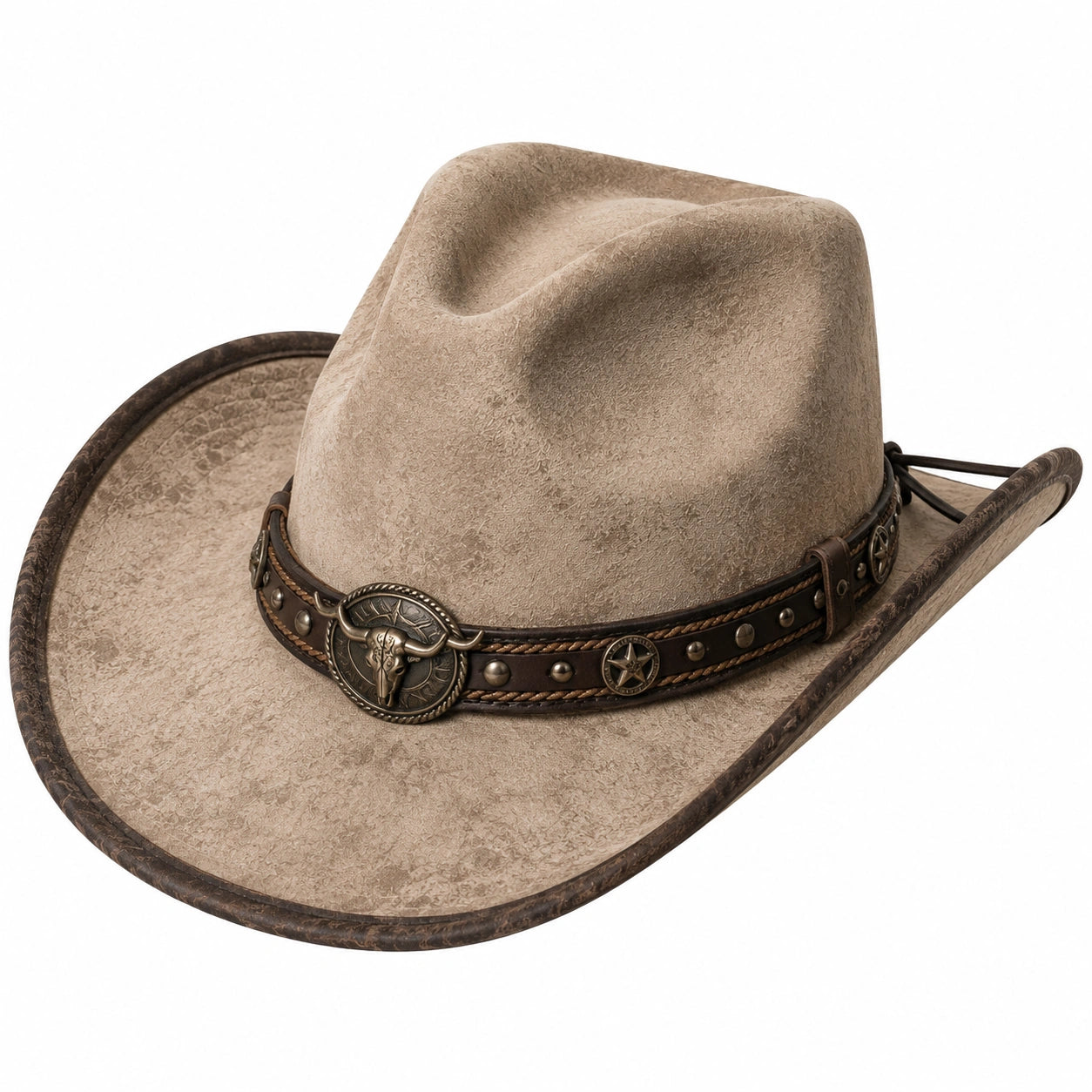 Cowboyhut Einheitsgröße in Beige mit Kunstlederband im Westernstil