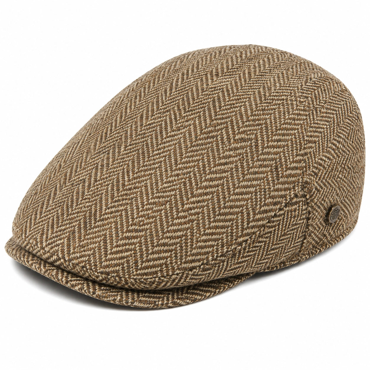 Schiebermütze Einheitsgröße Braun Beige Webstoff mit Fischgrätmuster für den Alltag