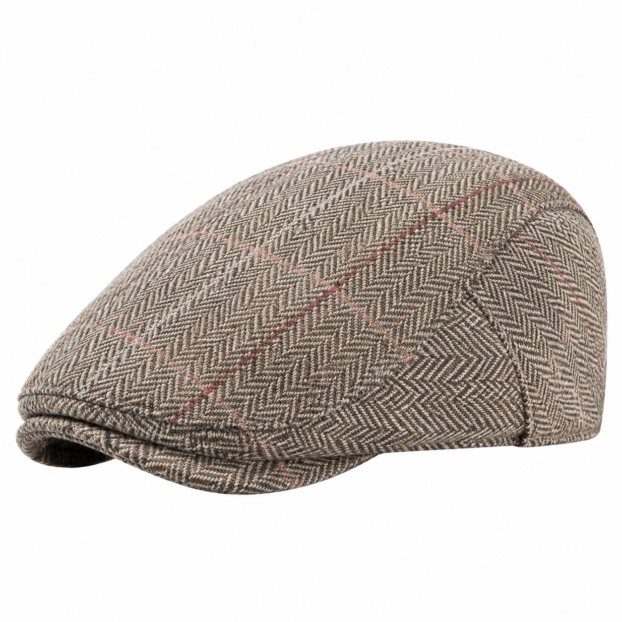 Schiebermütze One Size aus Textil in Beige Braun Rot mit Fischgrätmuster