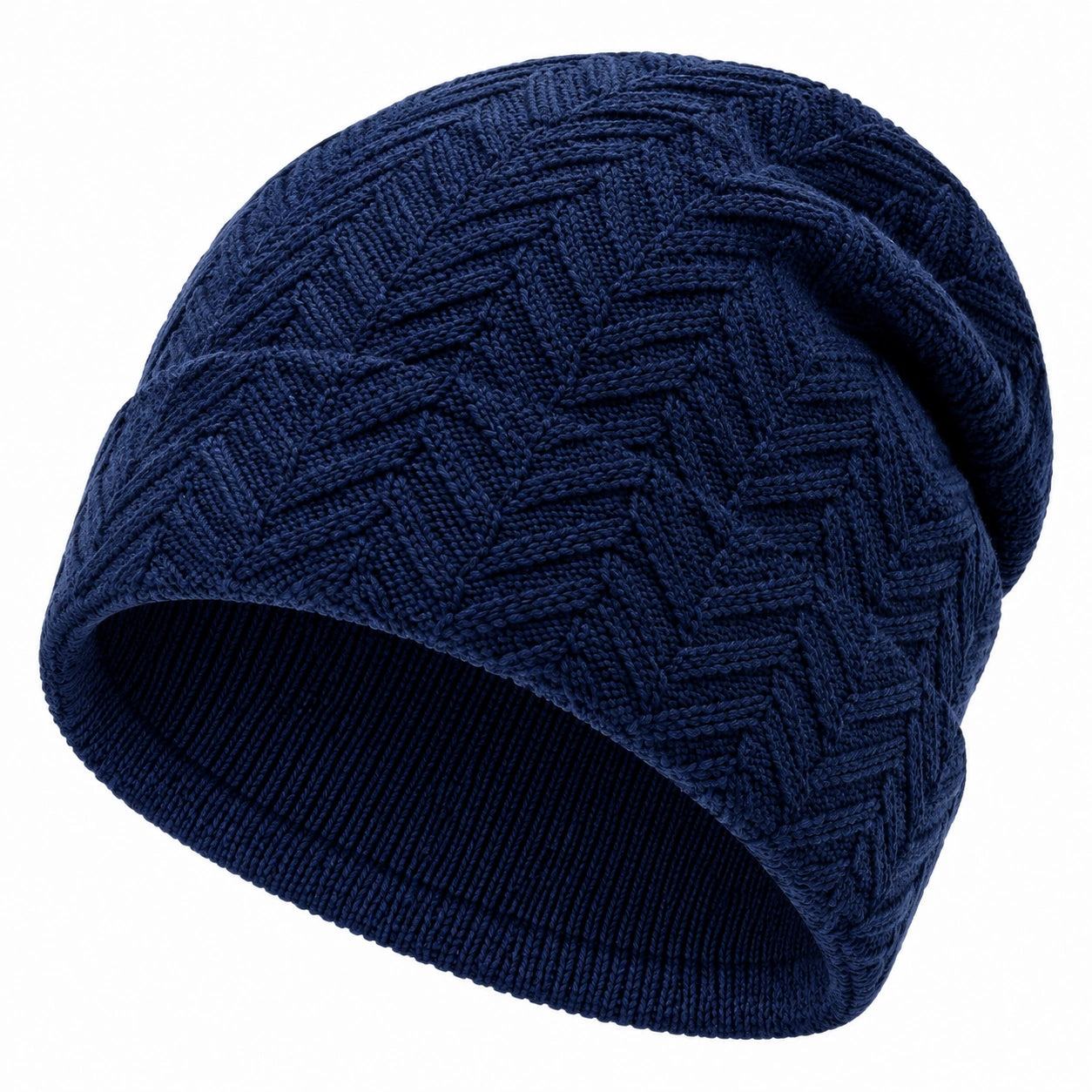 Strickmütze Einheitsgröße Dunkelblau mit Zopfmuster für Alltag
