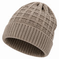 Strickmütze Einheitsgröße Taupe mit Umschlag und Zopfmuster
