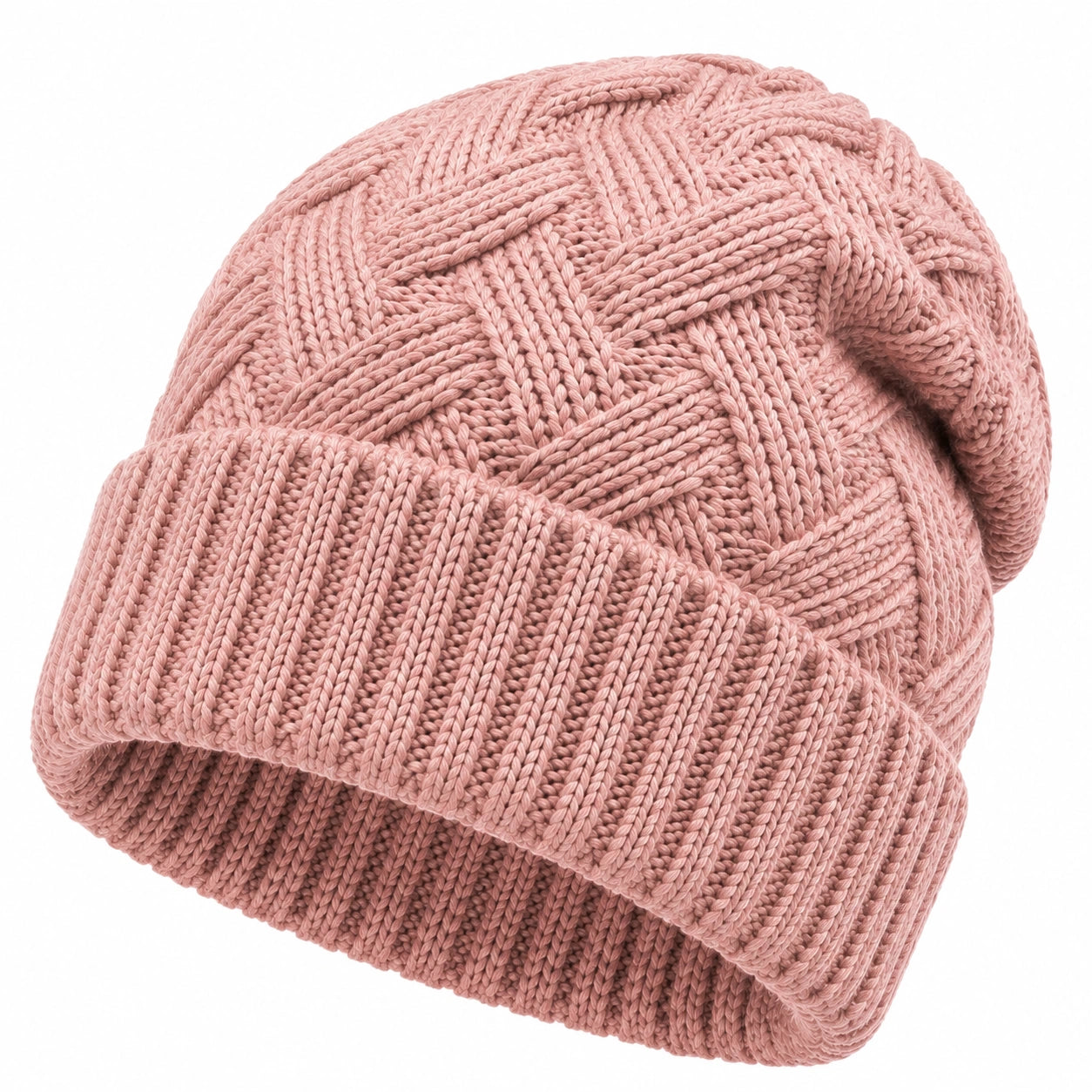 Strickmütze Einheitsgröße Rosa aus Stricktextil mit Umschlag
