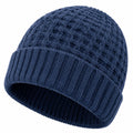 Strickmütze Einheitsgröße Blau mit Umschlag Rippstrick für Alltag und Freizeit