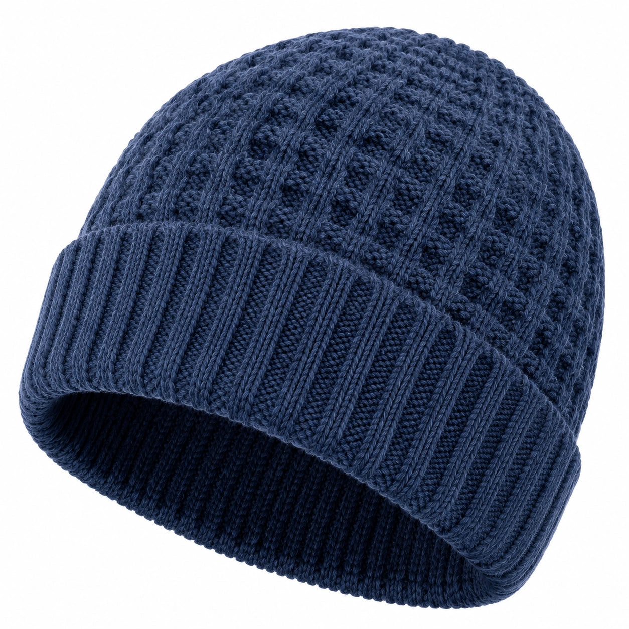Strickmütze Einheitsgröße Blau mit Umschlag Rippstrick für Alltag und Freizeit