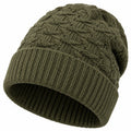 Strickmütze Einheitsgröße aus Strick in Olivgrün mit Umschlag für den Winter