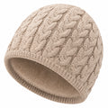 Strickmütze Einheitsgröße Beige mit Fleecefutter für Winter im Zopfmuster